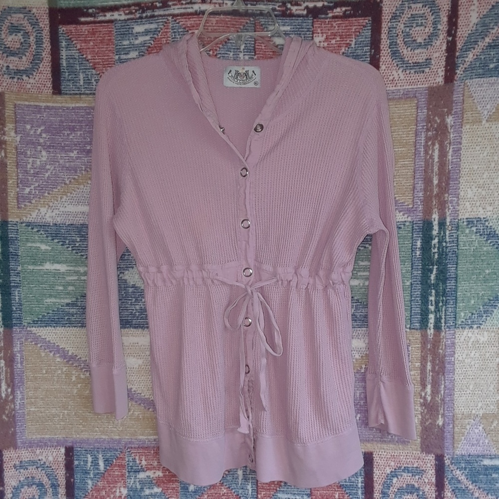 Pink Snap Front Thermal Hoody with Tie Waist